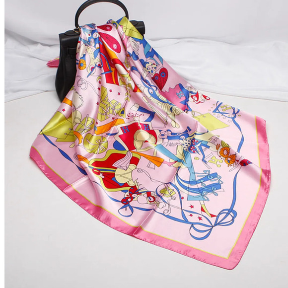 Accessories - : "Vibrant Watercolor Flower Paradise Silk Scarf"